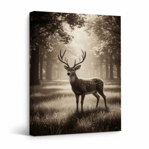 Sunlit Forest Deer Framed Canvas Wall Art | Ready to Hang