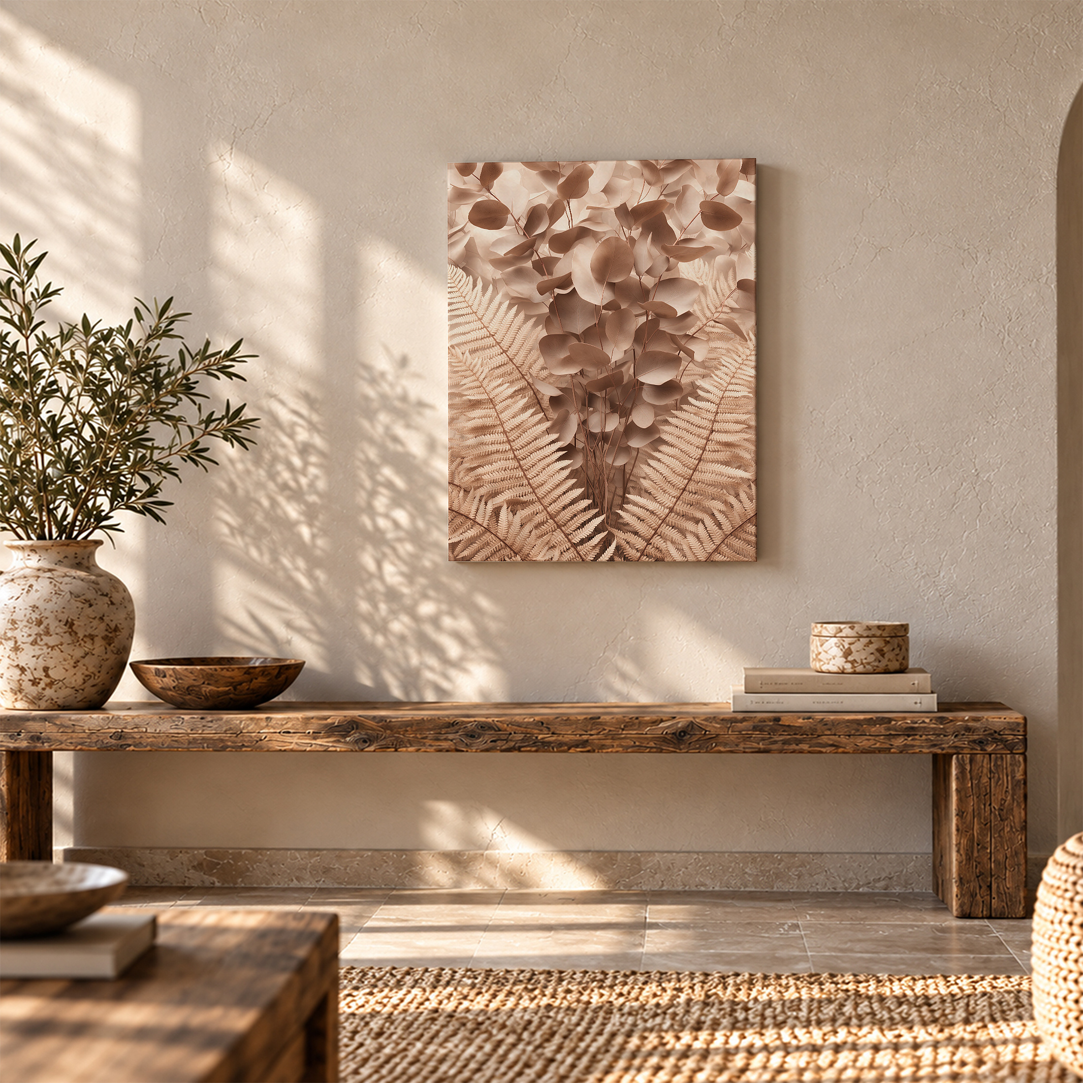 Sepia Fern & Eucalyptus Botanical Framed Canvas Wall Art - Image 5