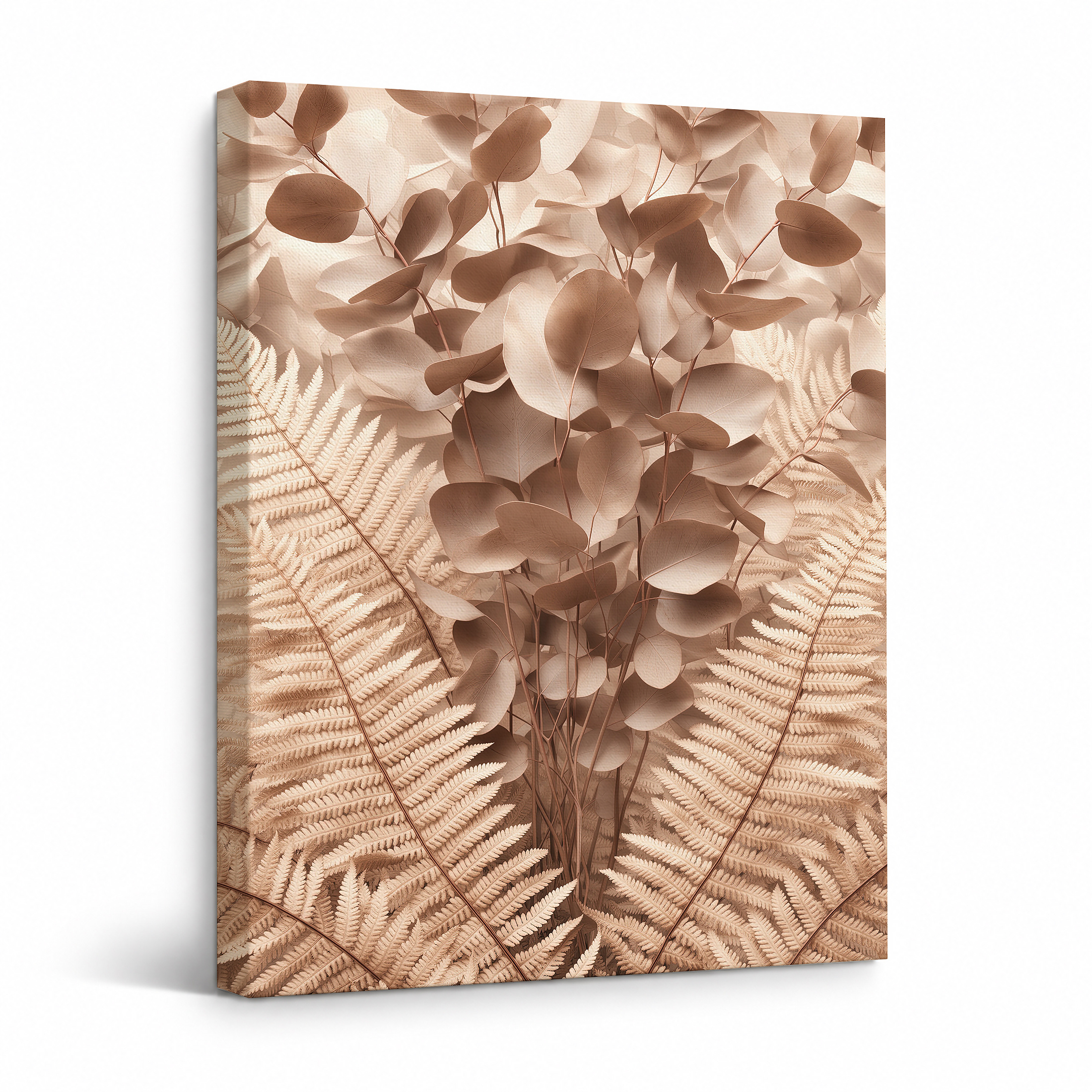 Sepia Fern & Eucalyptus Botanical Framed Canvas Wall Art