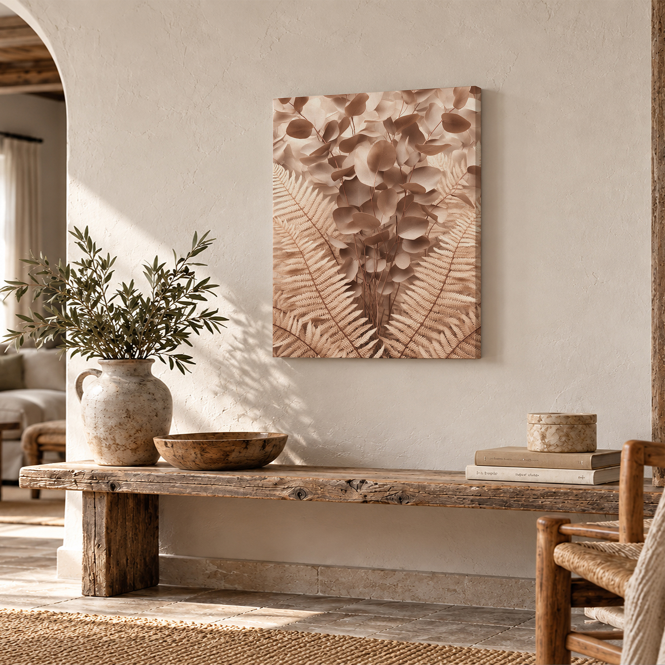 Sepia Fern & Eucalyptus Botanical Framed Canvas Wall Art - Image 2