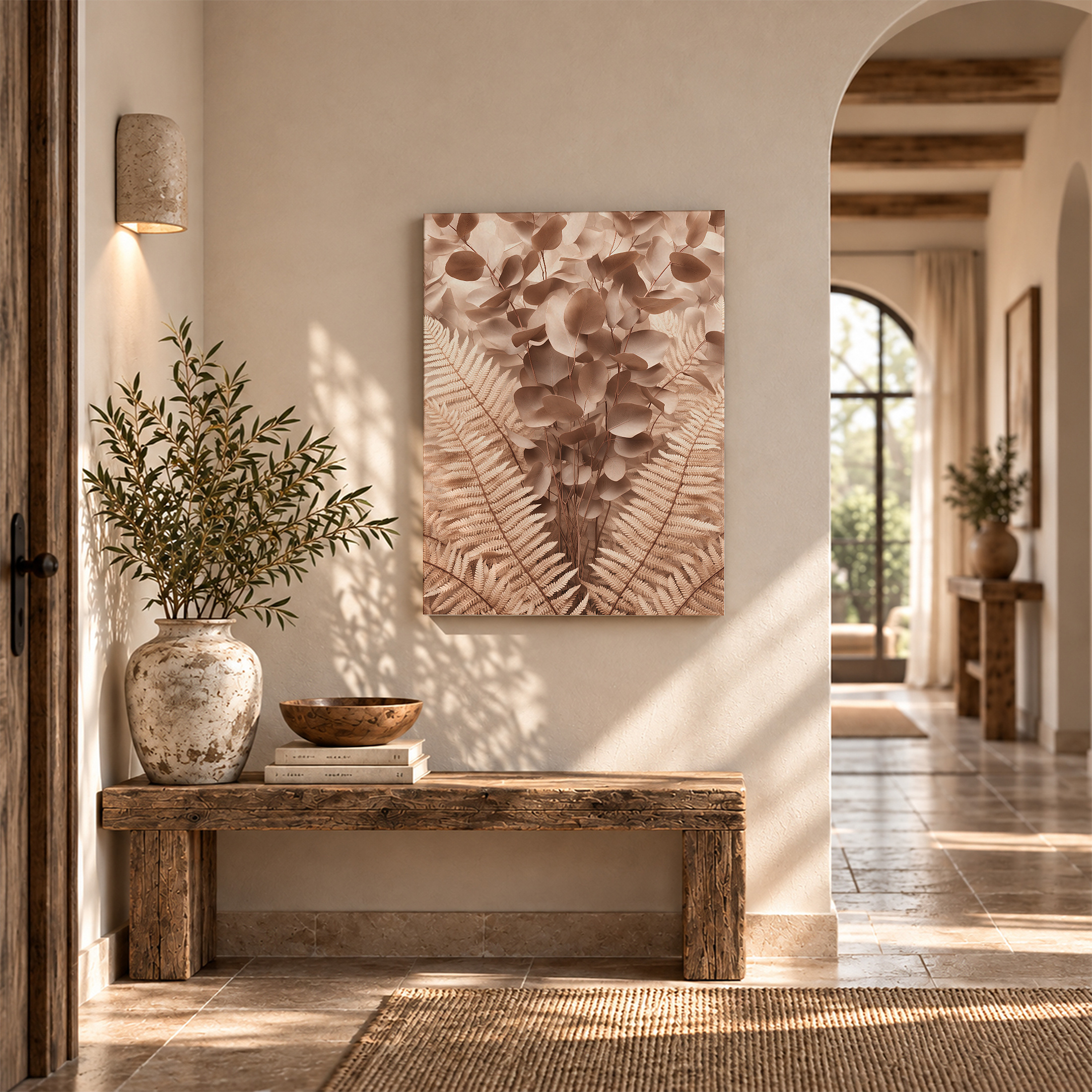 Sepia Fern & Eucalyptus Botanical Framed Canvas Wall Art - Image 6