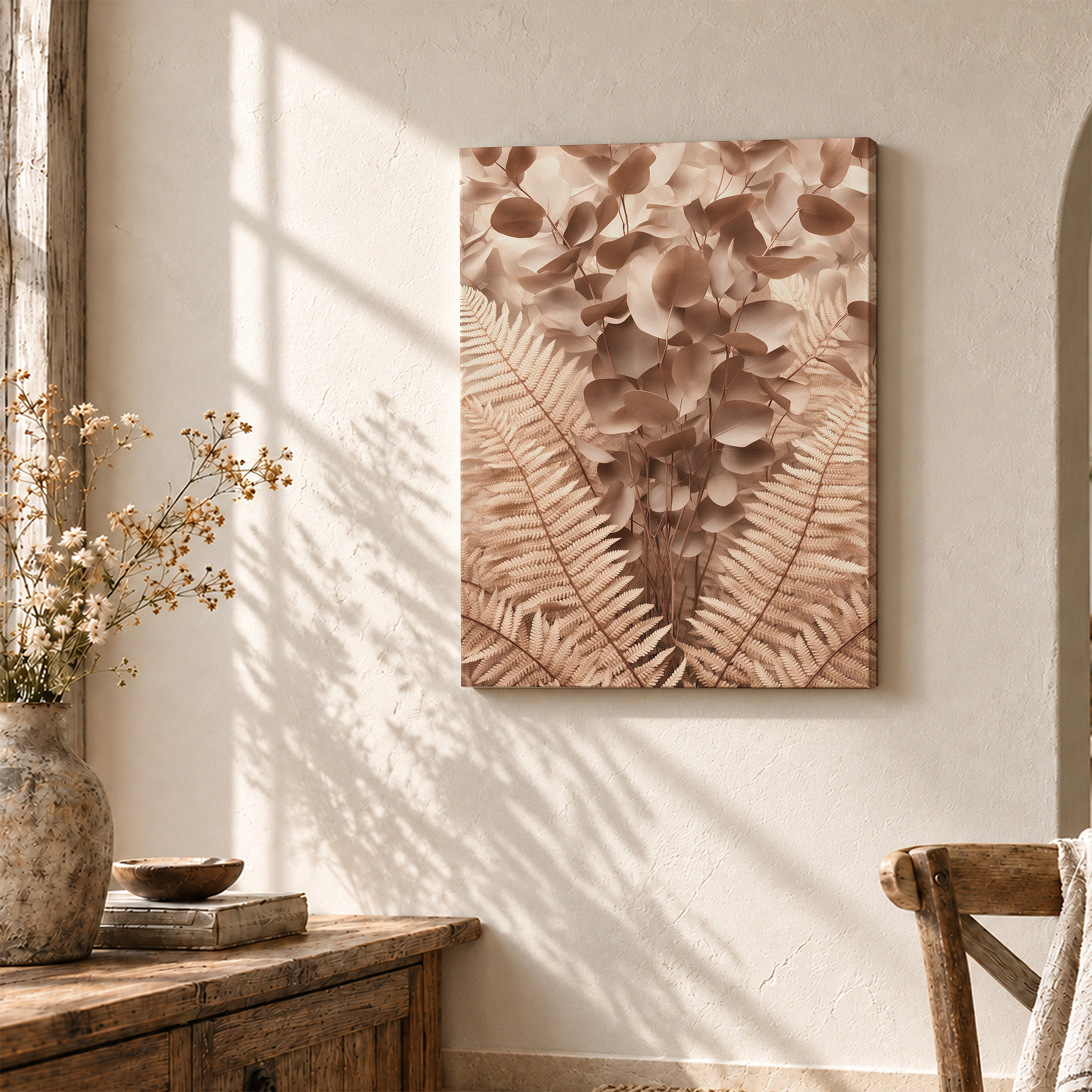Sepia Fern & Eucalyptus Botanical Framed Canvas Wall Art - Image 3