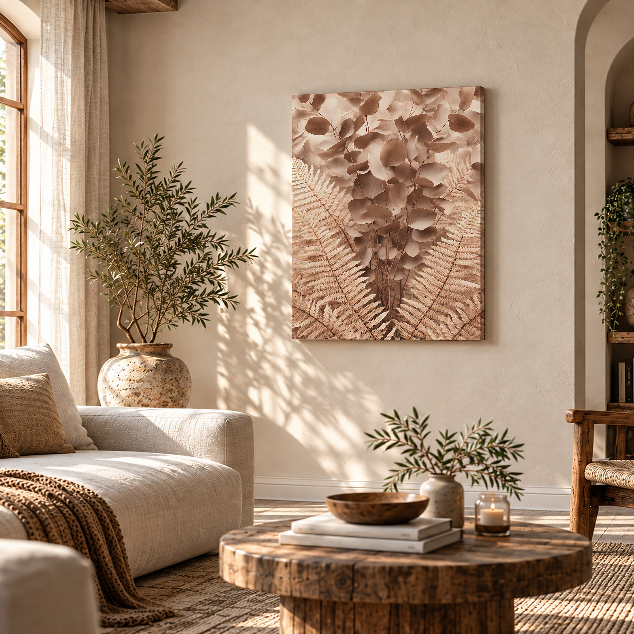 Sepia Fern & Eucalyptus Botanical Framed Canvas Wall Art - Image 4