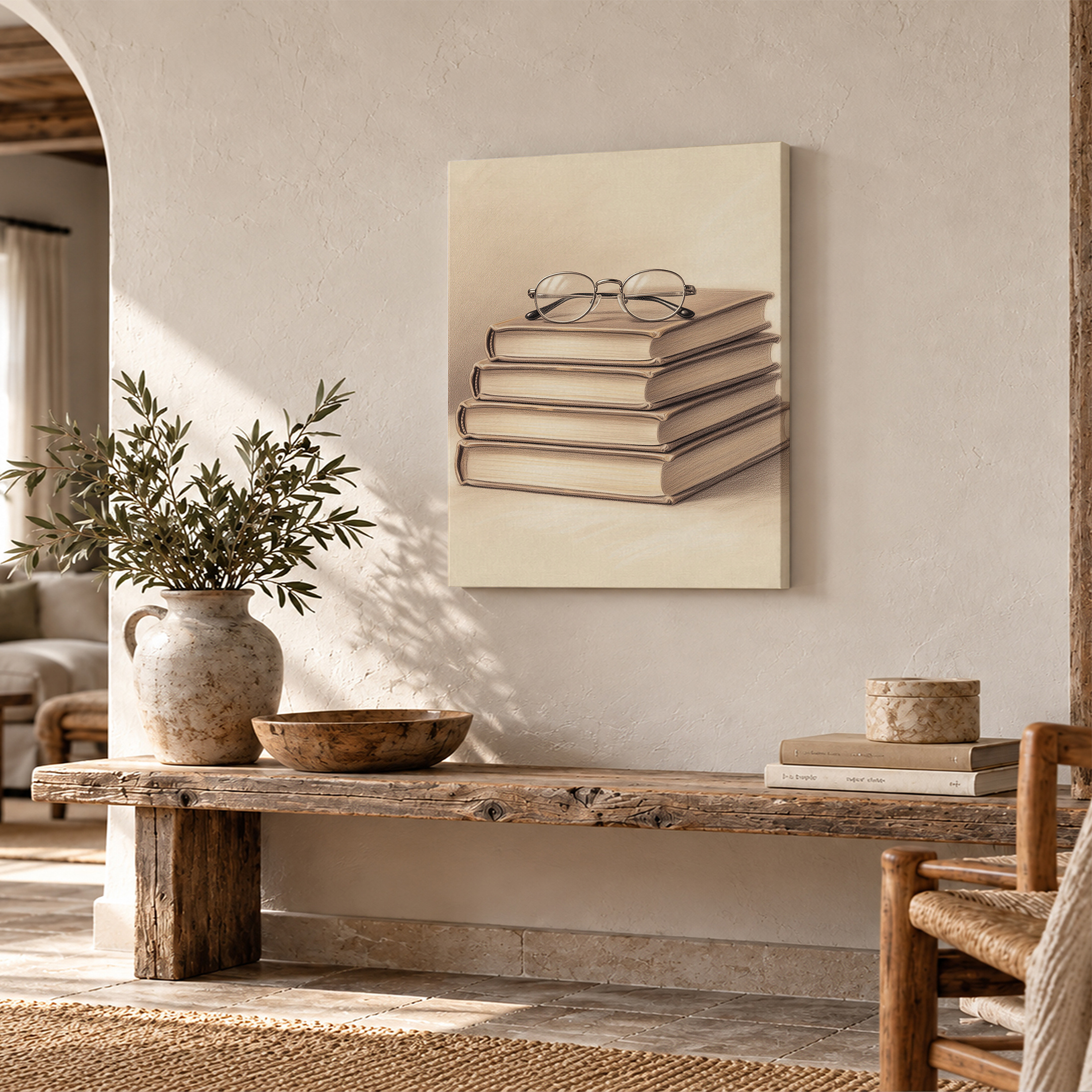 Framed Canvas Wall Art: Books & Glasses Study Decor - Image 2