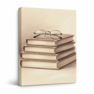 Framed Canvas Wall Art: Books & Glasses Study Decor