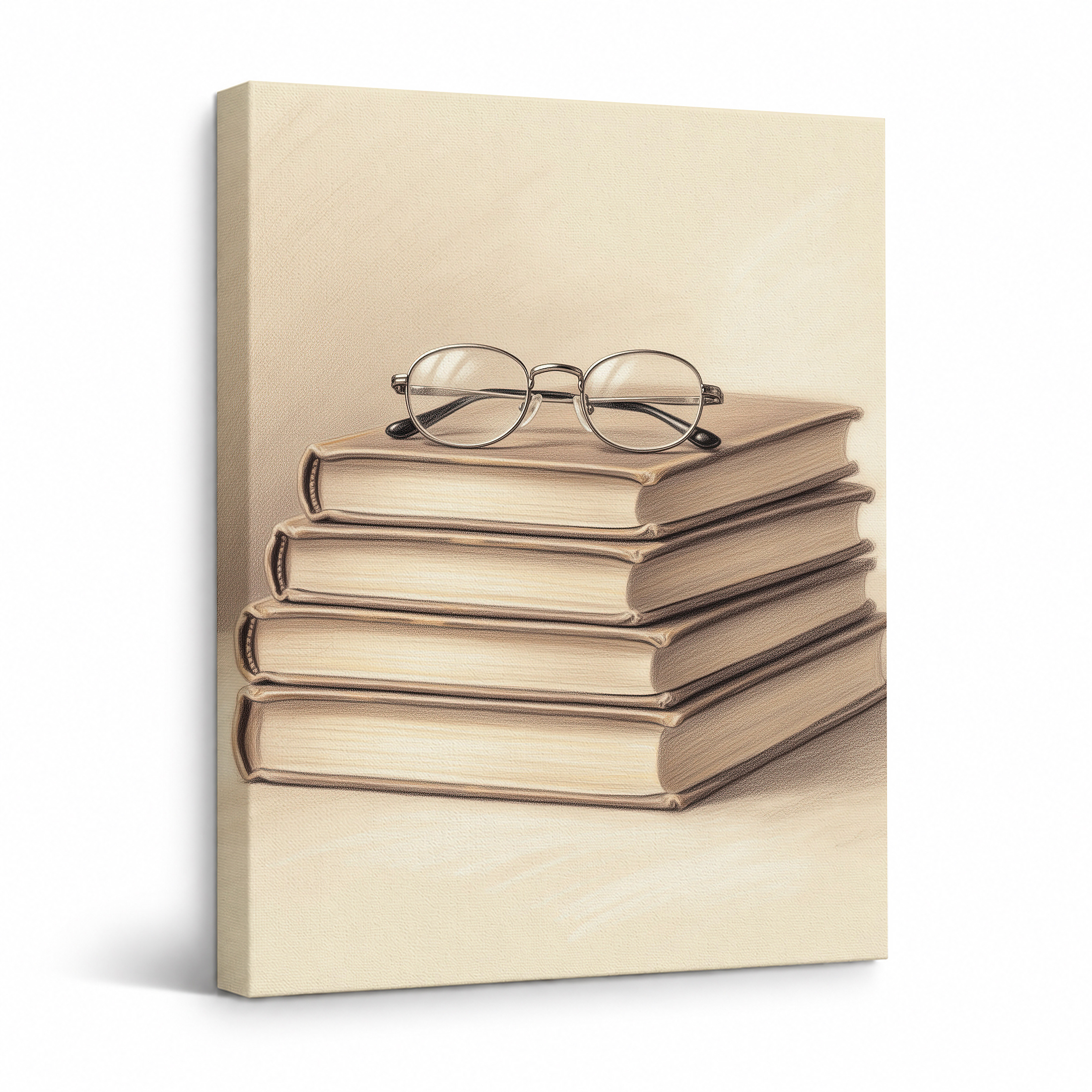 Framed Canvas Wall Art: Books & Glasses Study Decor