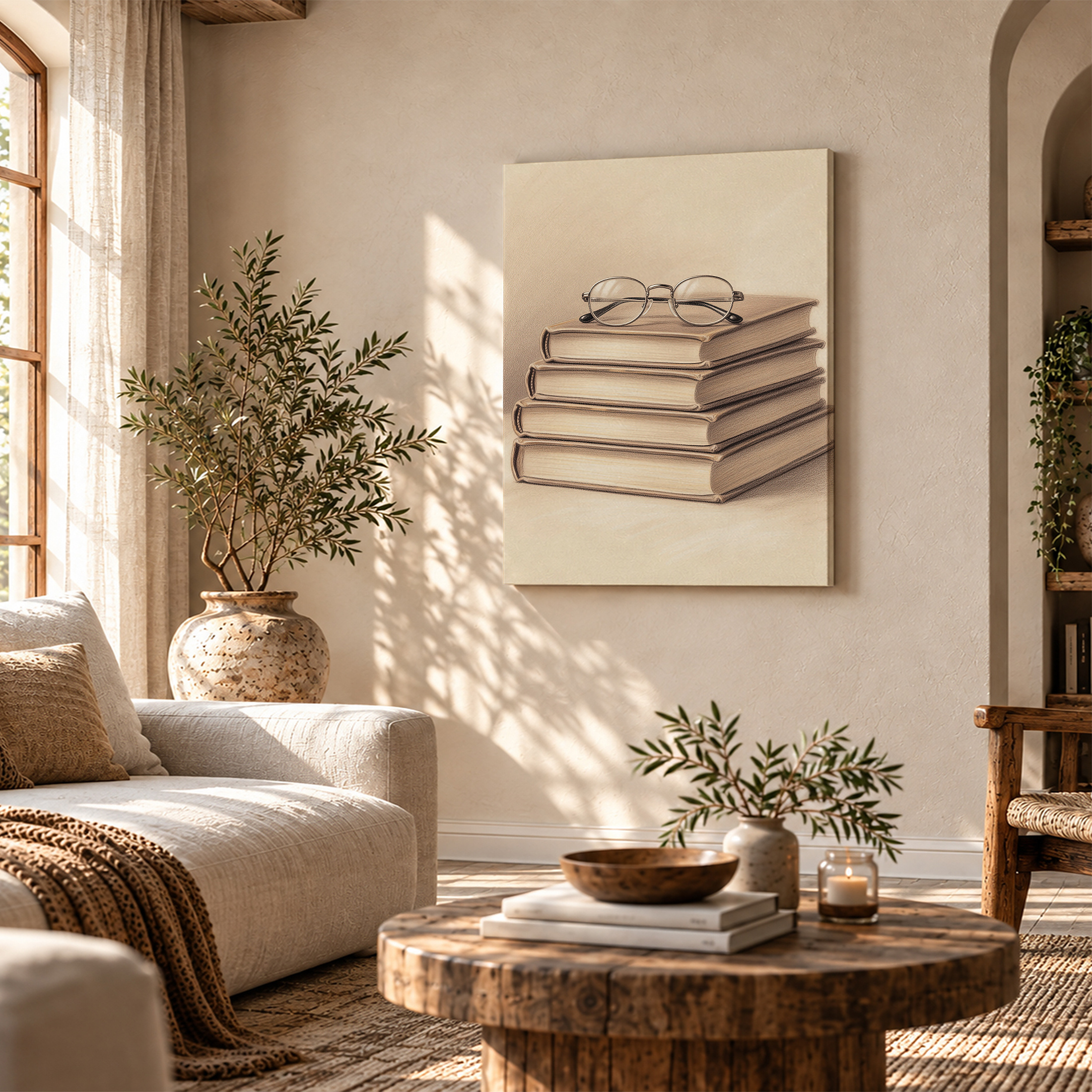 Framed Canvas Wall Art: Books & Glasses Study Decor - Image 4