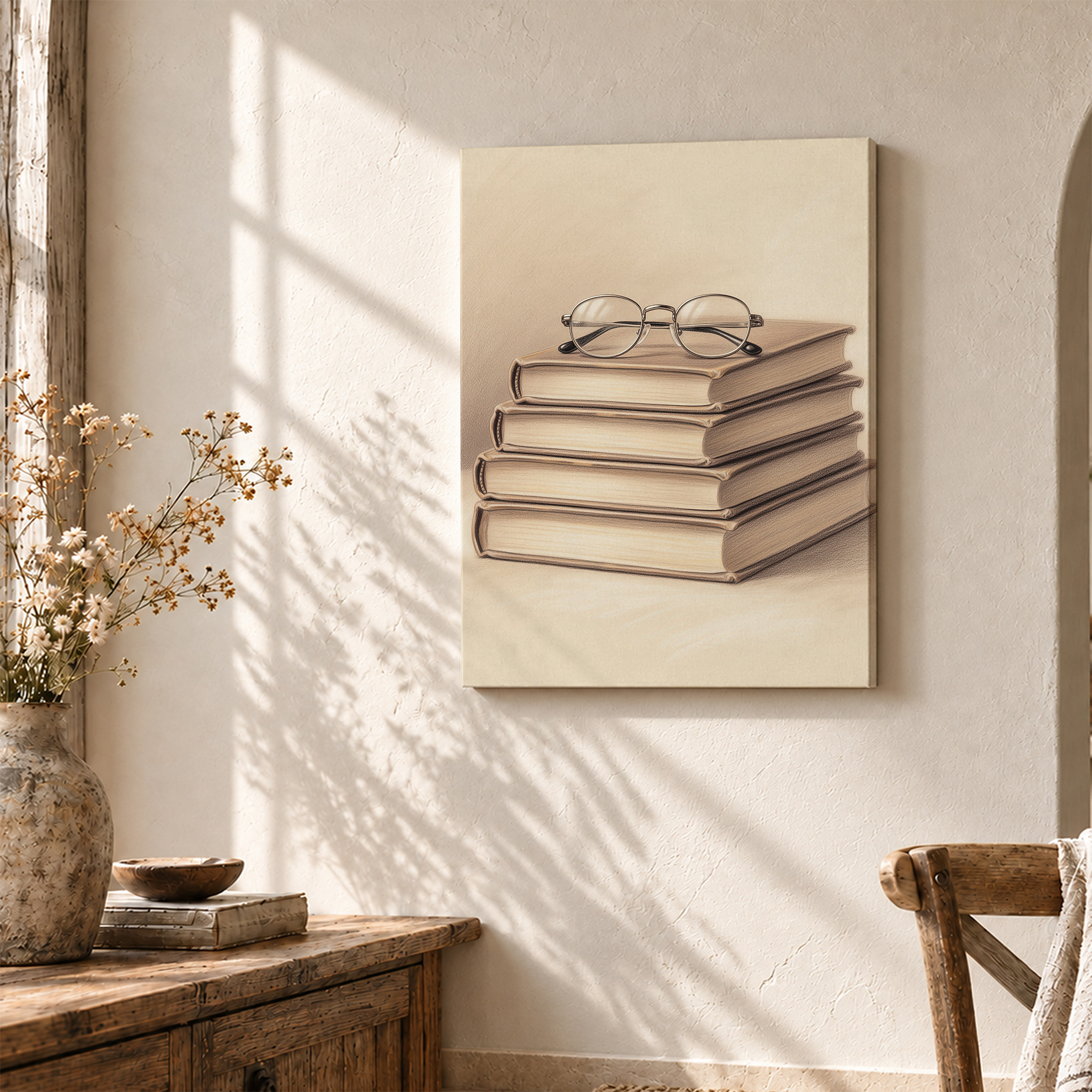 Framed Canvas Wall Art: Books & Glasses Study Decor - Image 3