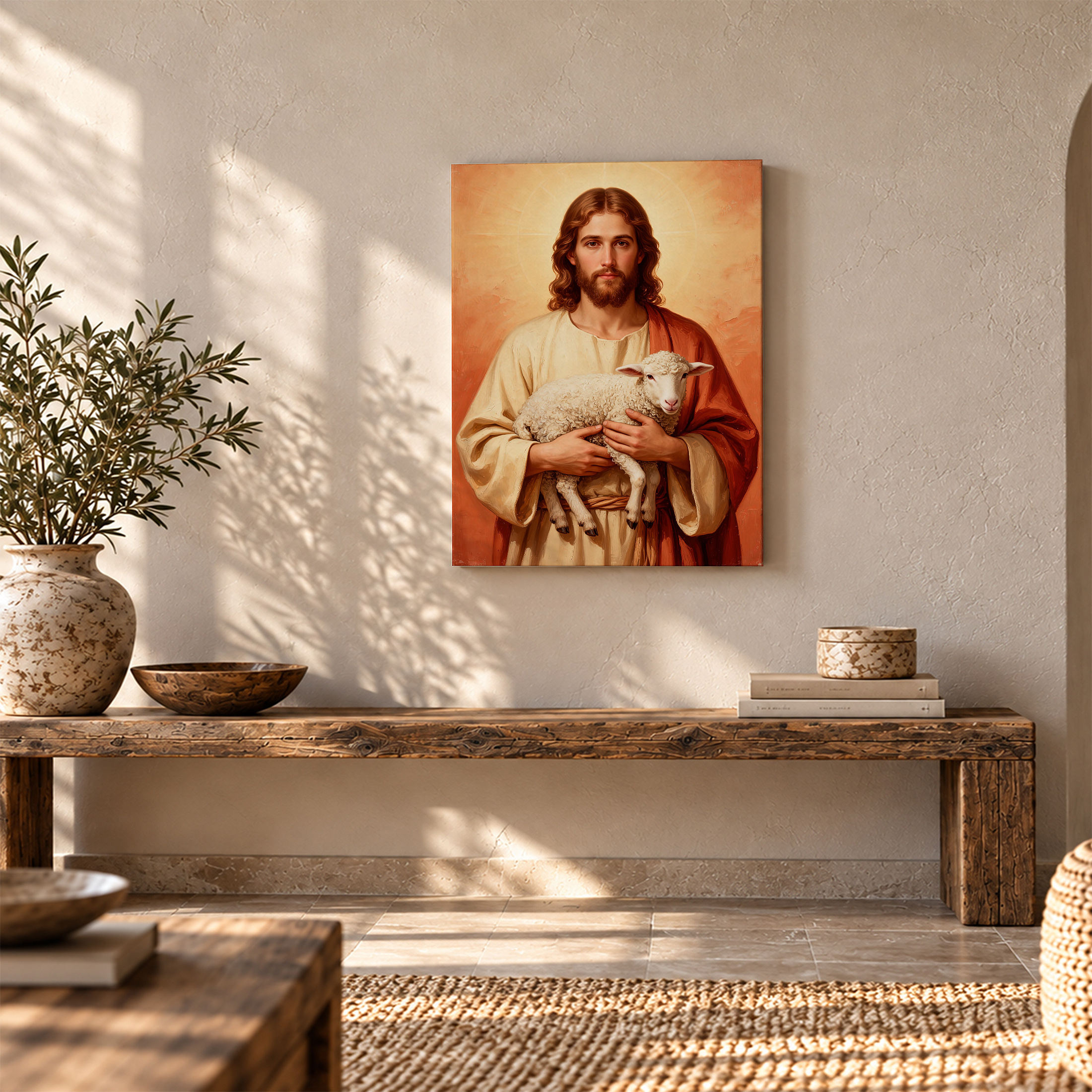 Jesus with Lamb Christian Religious Framed Canvas Wall Art - Image 5