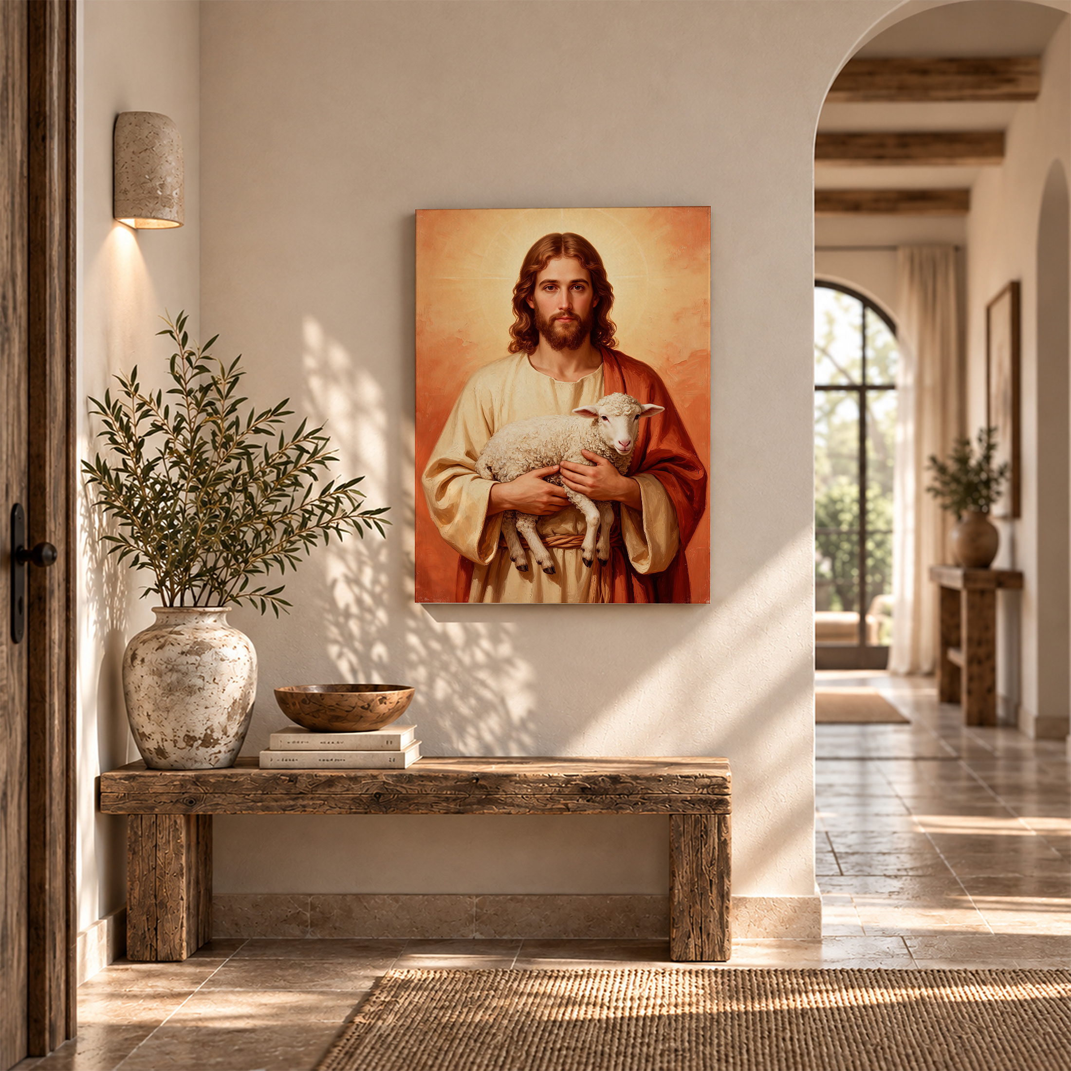 Jesus with Lamb Christian Religious Framed Canvas Wall Art - Image 6