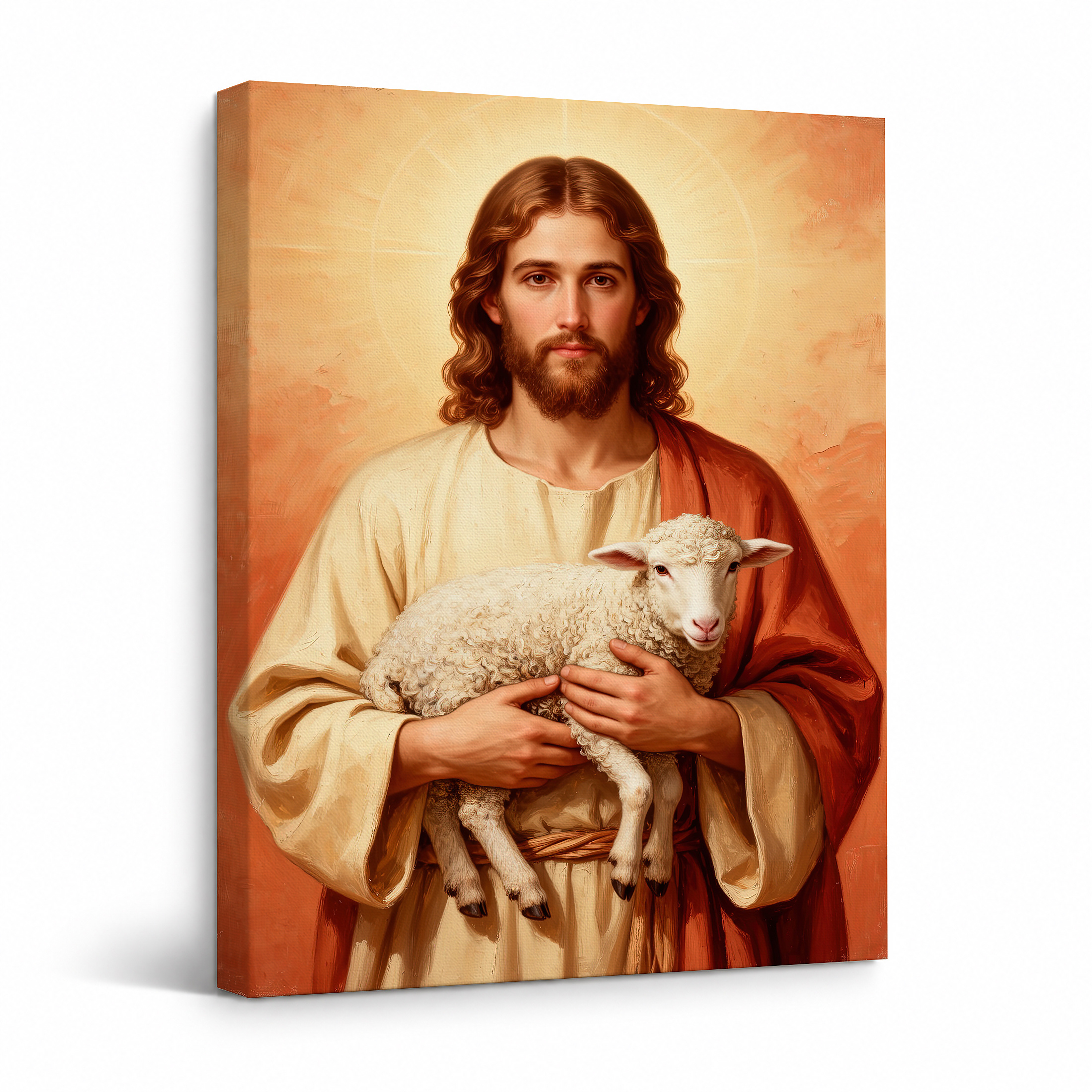 Jesus with Lamb Christian Religious Framed Canvas Wall Art
