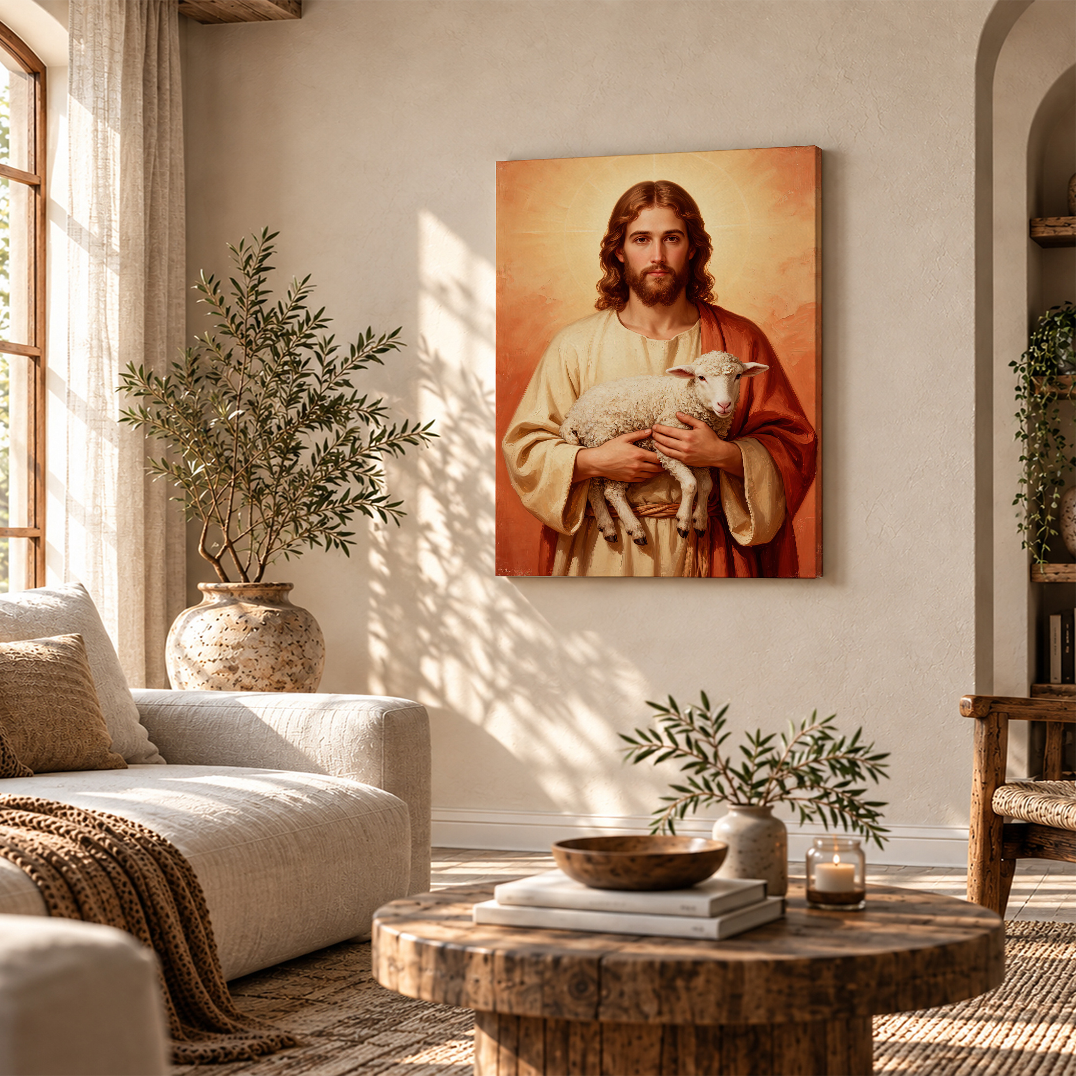 Jesus with Lamb Christian Religious Framed Canvas Wall Art - Image 4