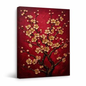 Red Cherry Blossom Tree Framed Canvas Wall Art - Ready to Hang