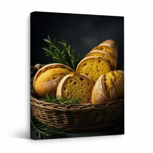 Rustic Bread & Rosemary Framed Canvas Wall Art - Ready to Hang