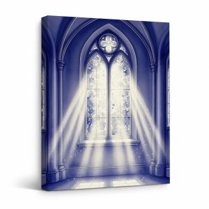 Gothic Cathedral Window Blue Light Framed Canvas Wall Art