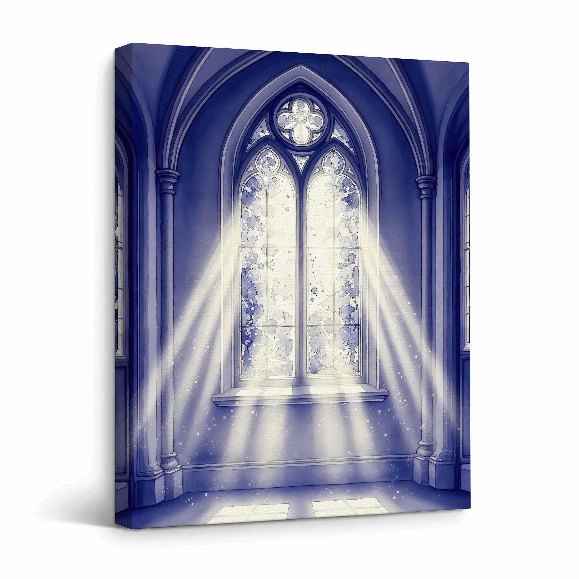 Gothic Cathedral Window Blue Light Framed Canvas Wall Art