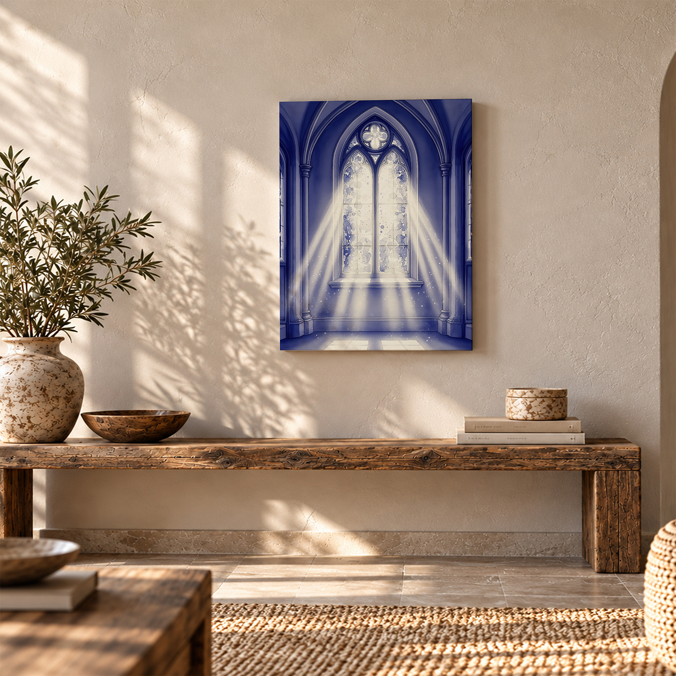 Gothic Cathedral Window Blue Light Framed Canvas Wall Art - Image 5