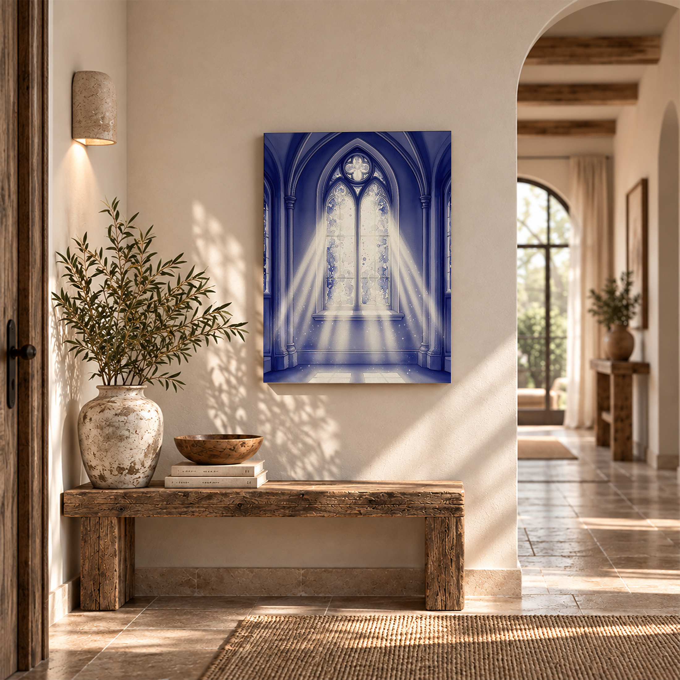 Gothic Cathedral Window Blue Light Framed Canvas Wall Art - Image 6