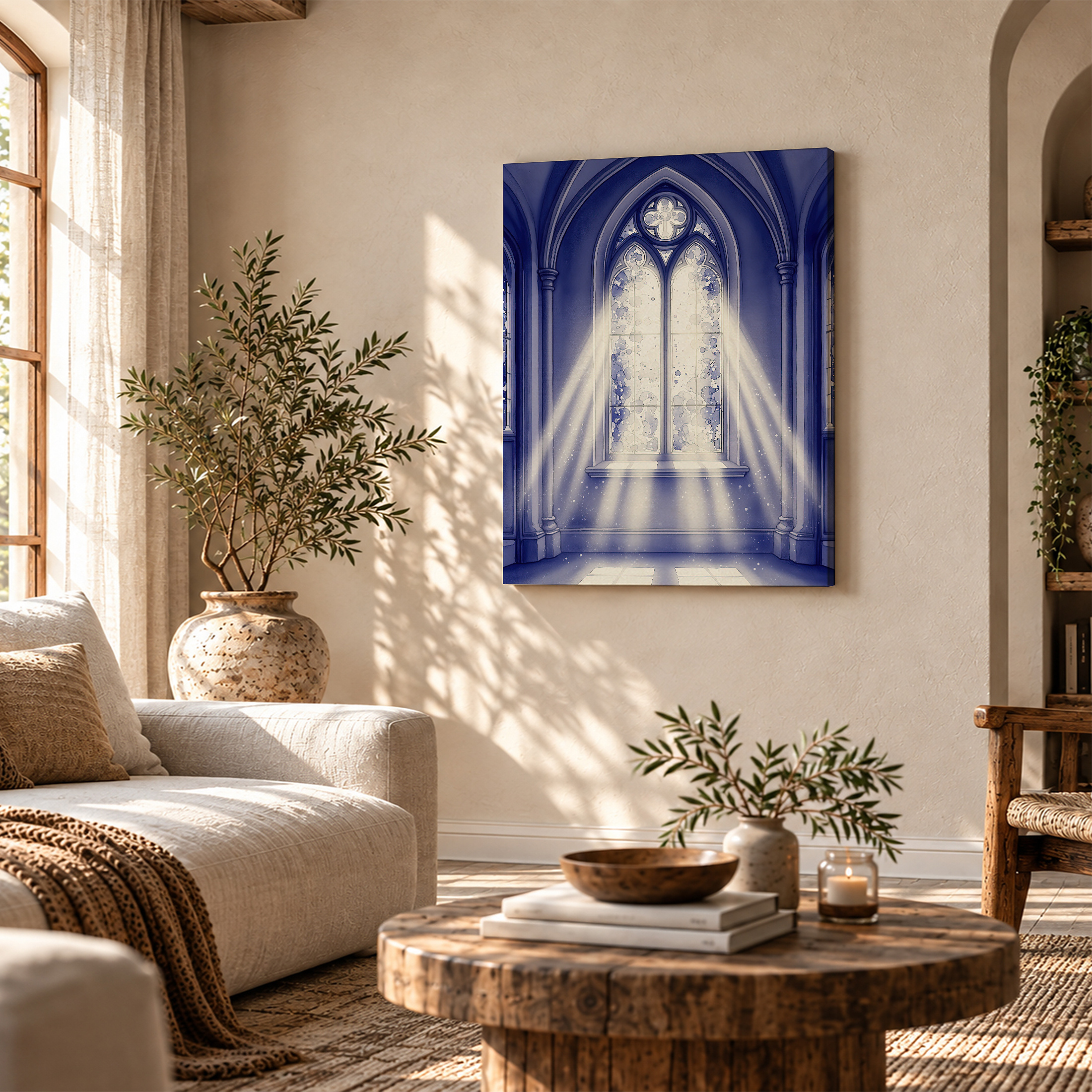 Gothic Cathedral Window Blue Light Framed Canvas Wall Art - Image 4