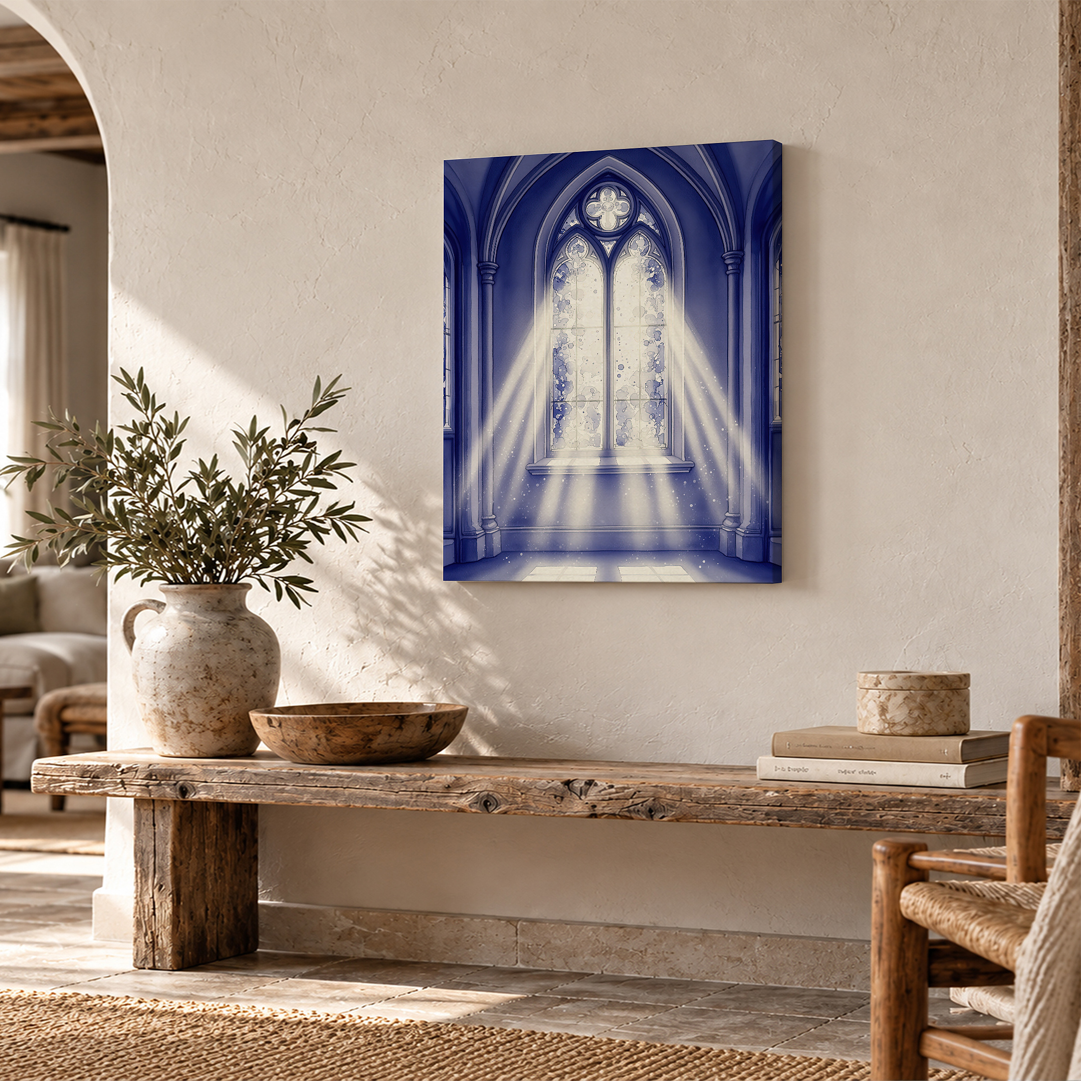 Gothic Cathedral Window Blue Light Framed Canvas Wall Art - Image 2