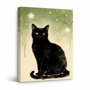 Black Cat Starry Night Framed Canvas Wall Art