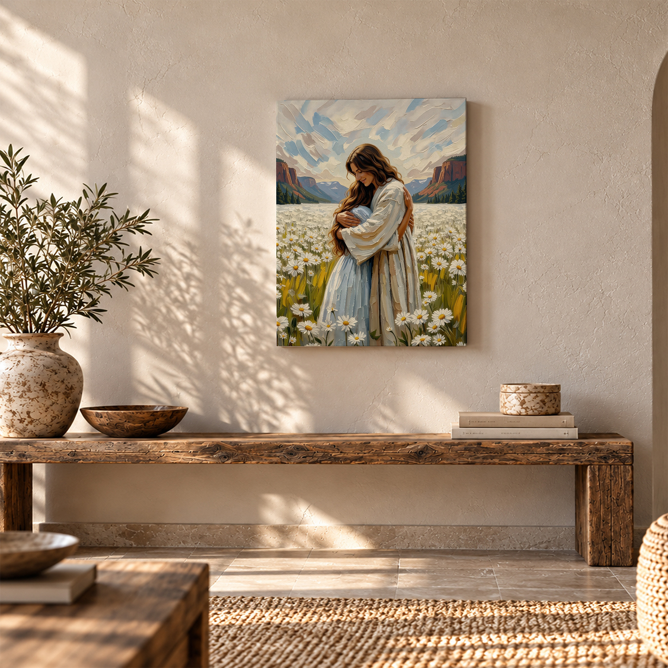 Serene Mountain Daisy Embrace Framed Canvas Wall Art - Ready to Hang - Image 5