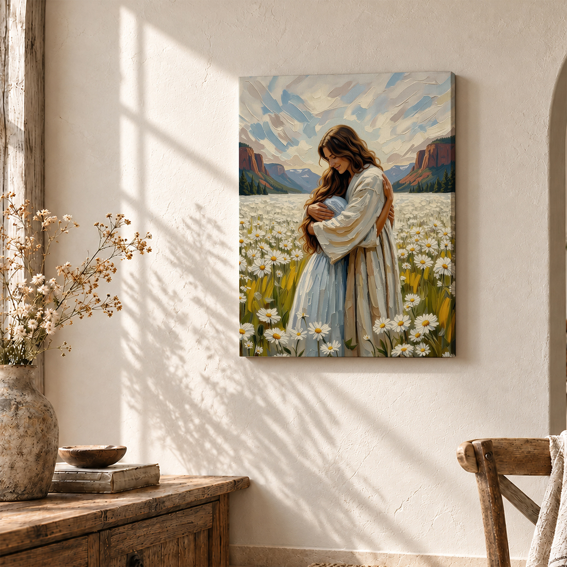Serene Mountain Daisy Embrace Framed Canvas Wall Art - Ready to Hang - Image 3