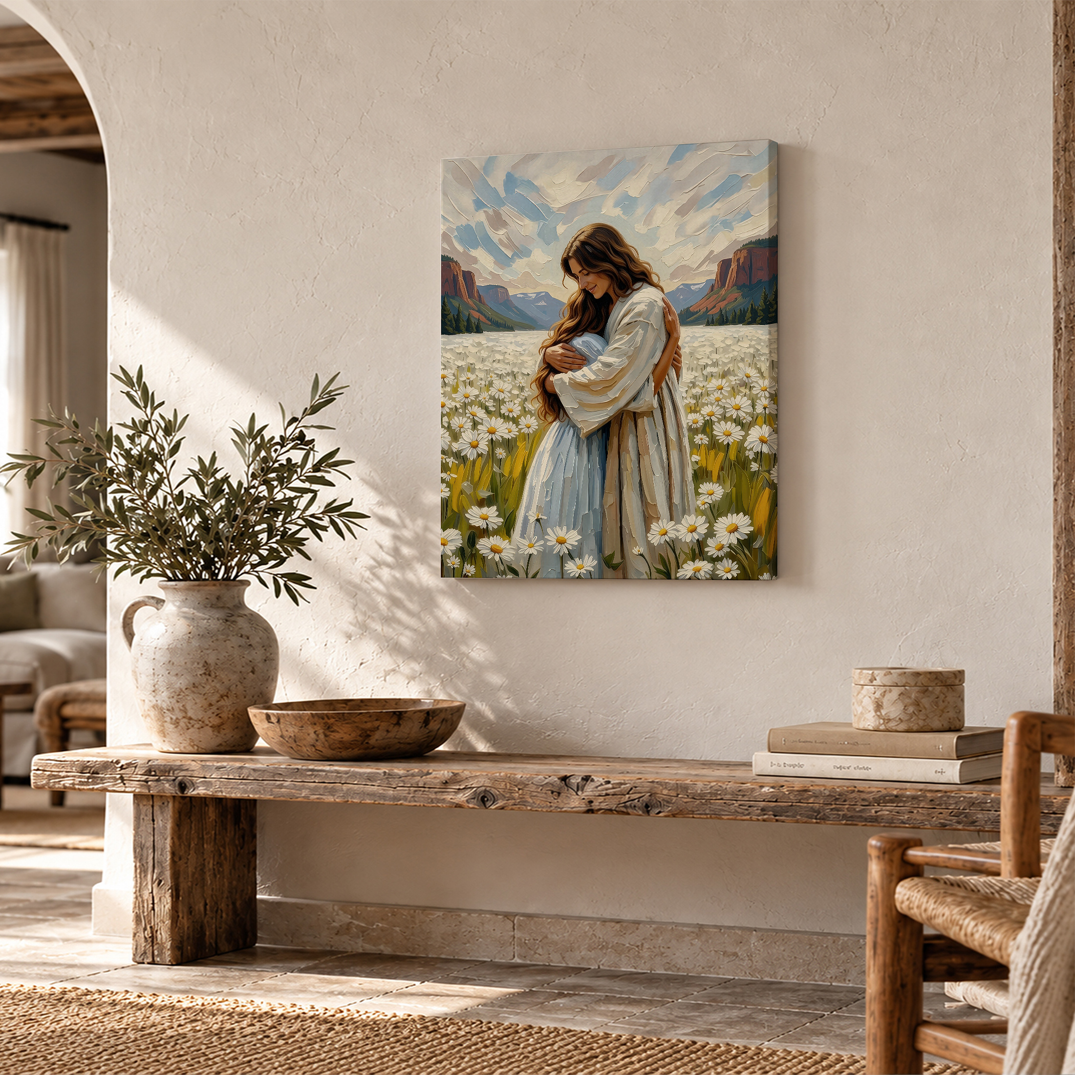 Serene Mountain Daisy Embrace Framed Canvas Wall Art - Ready to Hang - Image 2