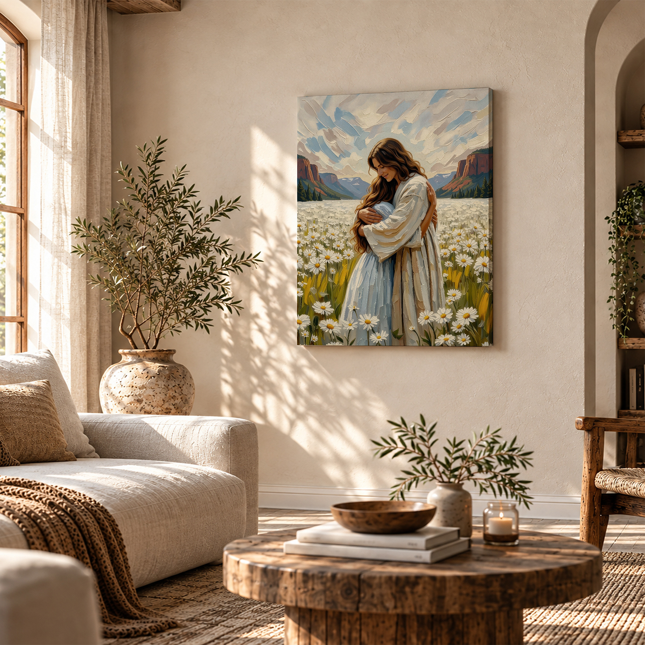 Serene Mountain Daisy Embrace Framed Canvas Wall Art - Ready to Hang - Image 4