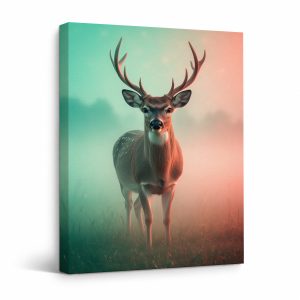 Misty Deer Sunrise Framed Canvas Wall Art