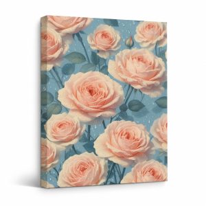 Dewy Pink Roses Framed Canvas Wall Art - Ready to Hang