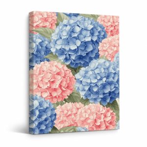 Blue & Pink Hydrangea Floral Framed Canvas Wall Art - Ready to Hang