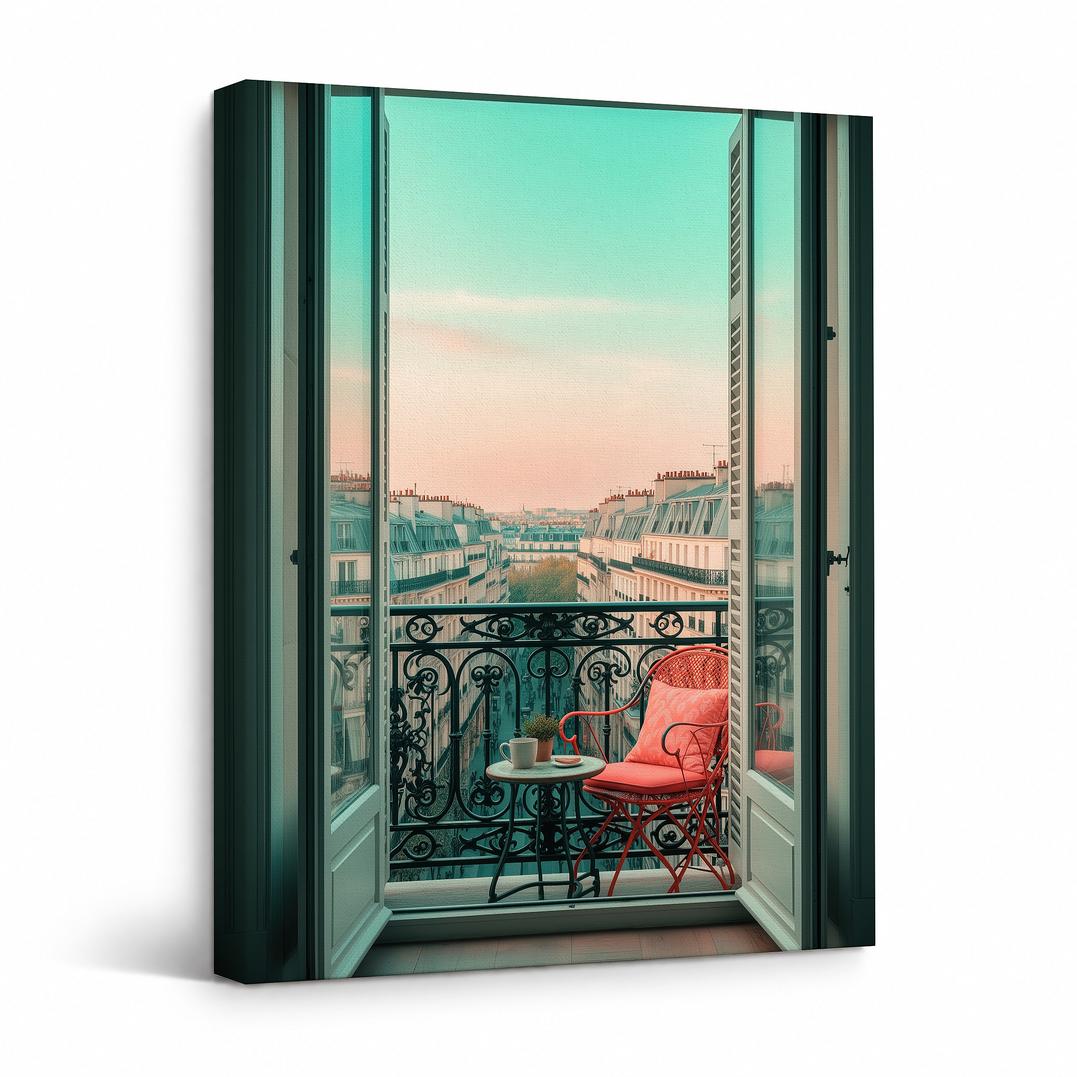 Parisian Balcony Sunset Framed Canvas Wall Art - Ready to Hang