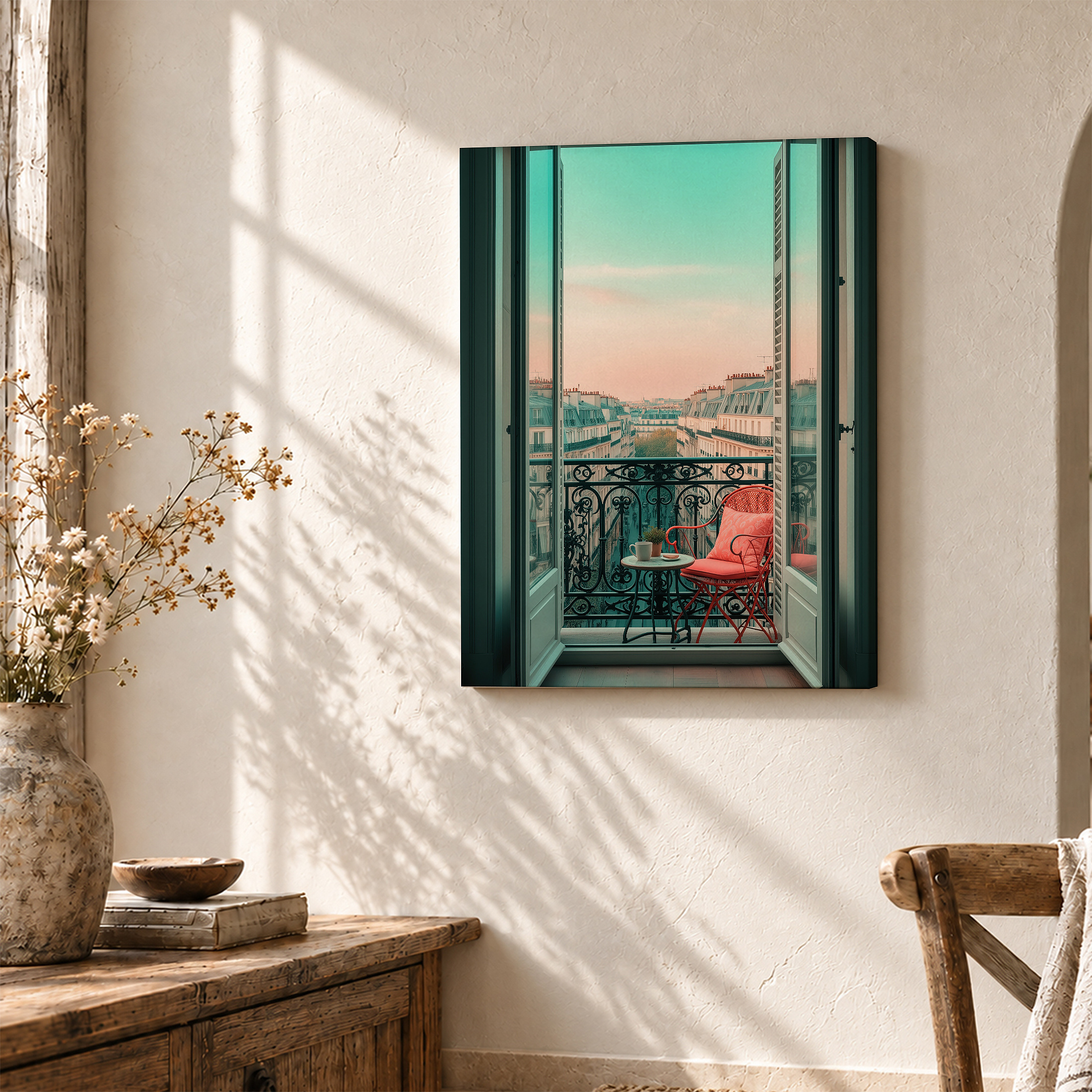 Parisian Balcony Sunset Framed Canvas Wall Art - Ready to Hang - Image 3