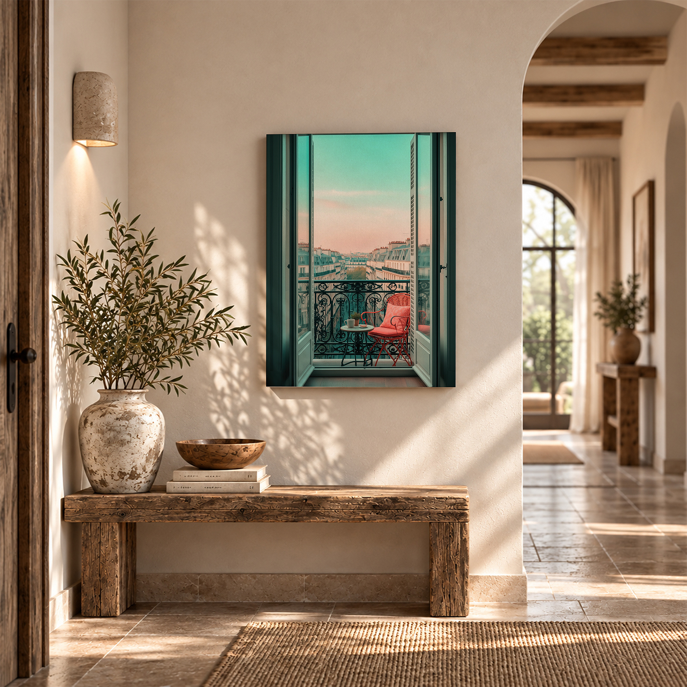 Parisian Balcony Sunset Framed Canvas Wall Art - Ready to Hang - Image 6