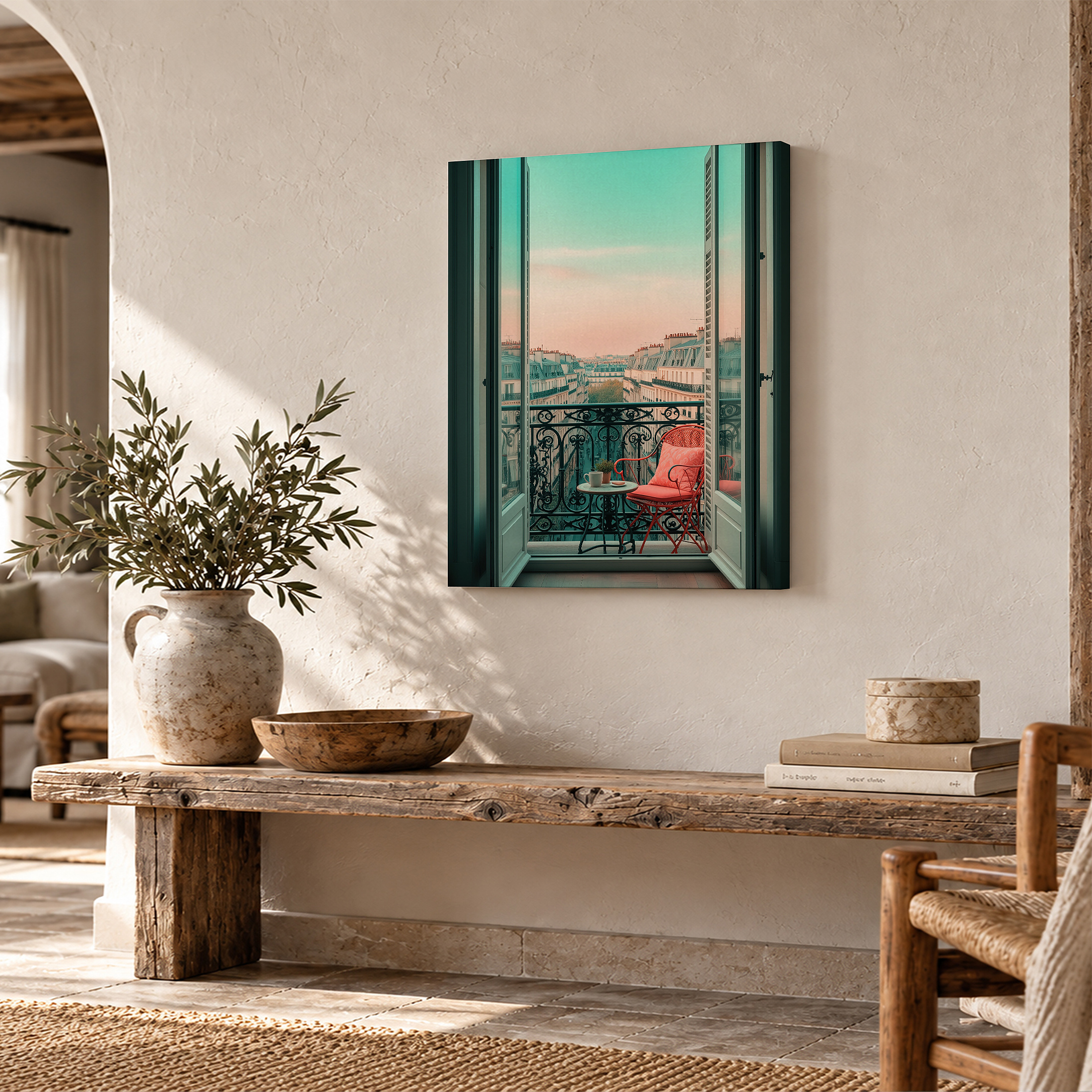 Parisian Balcony Sunset Framed Canvas Wall Art - Ready to Hang - Image 2