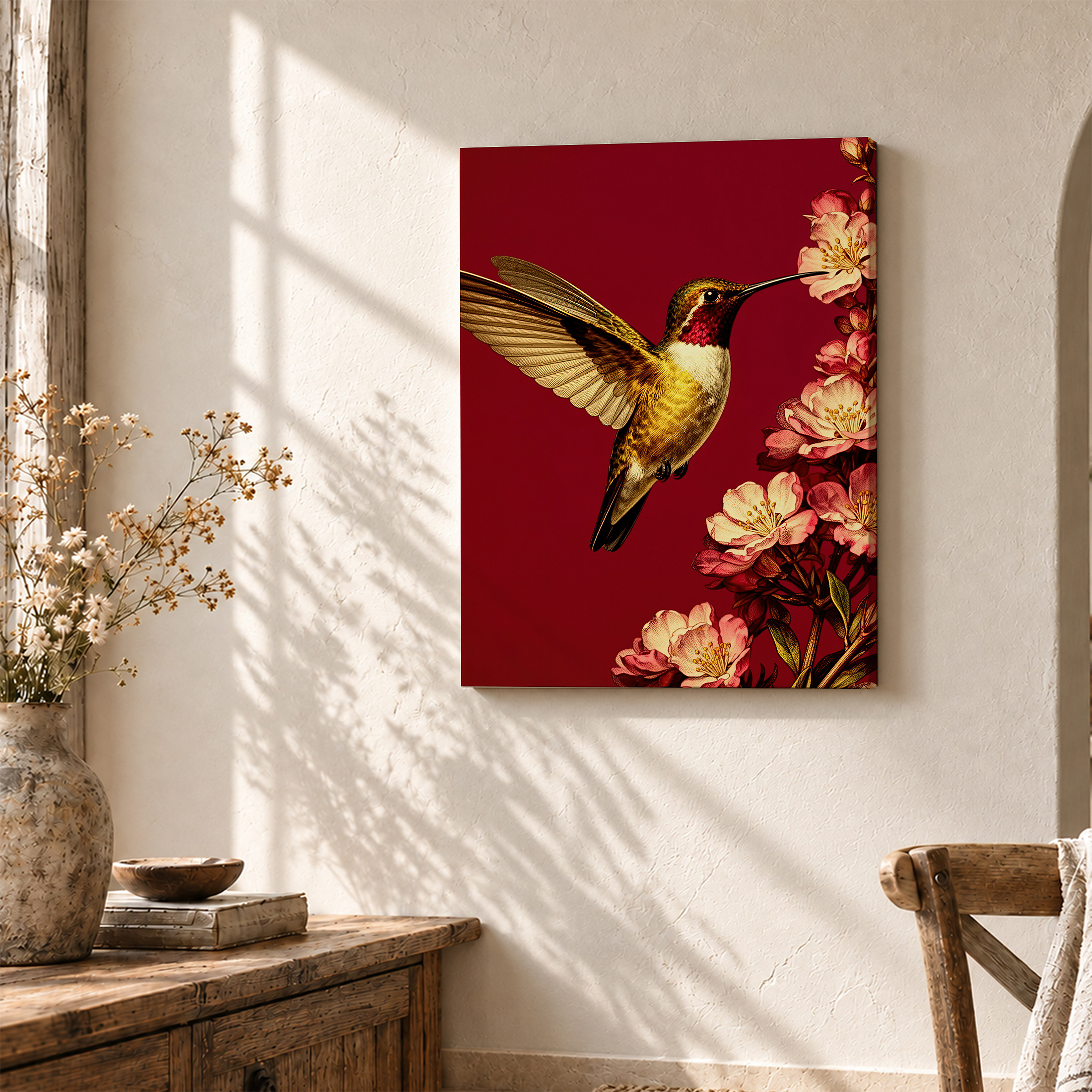 Hummingbird & Blossoms Framed Canvas Wall Art - Ready to Hang - Image 3