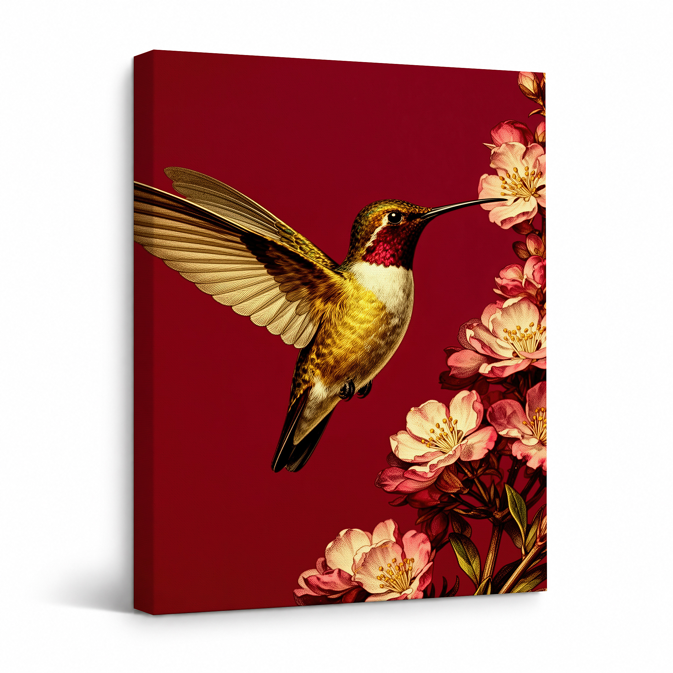 Hummingbird & Blossoms Framed Canvas Wall Art - Ready to Hang
