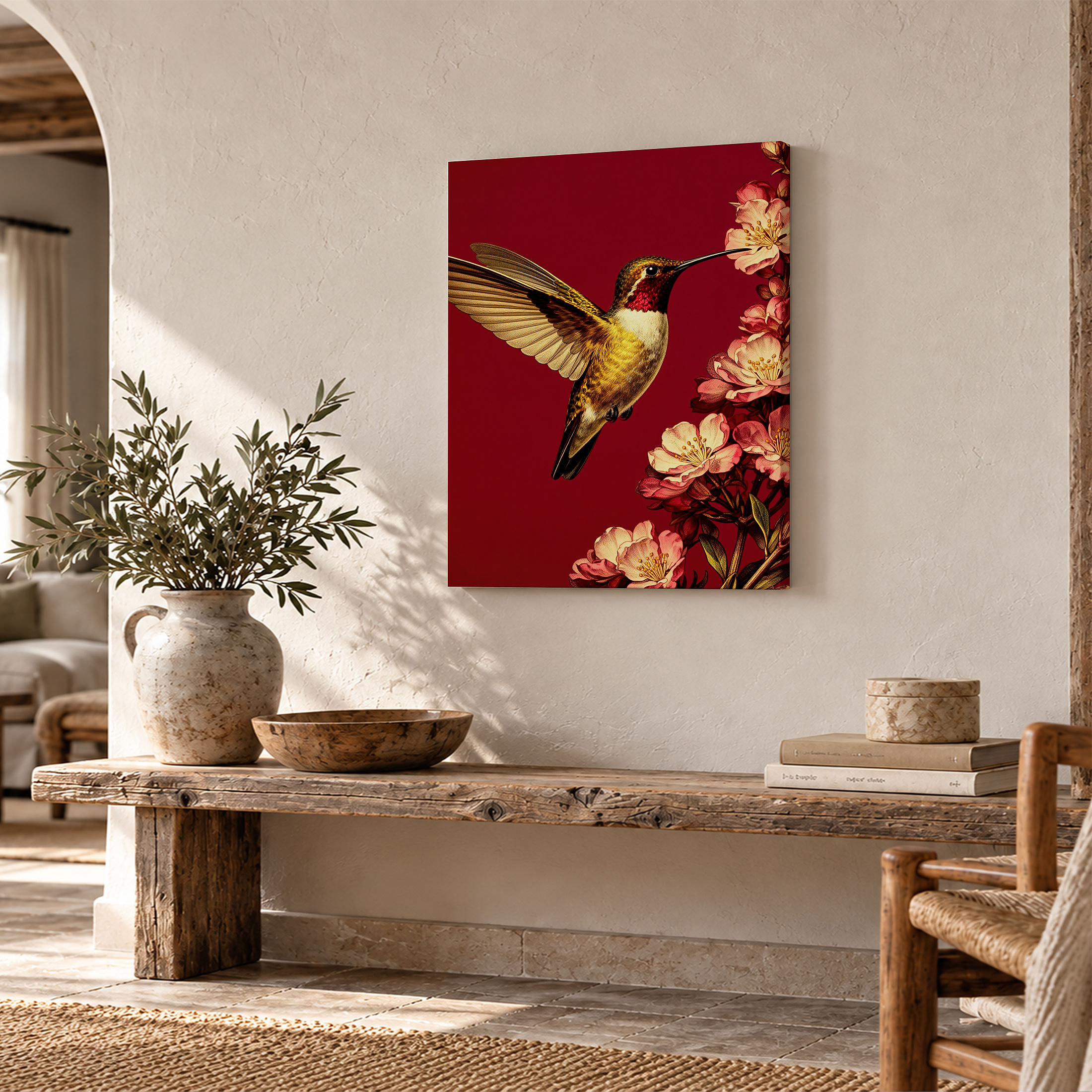 Hummingbird & Blossoms Framed Canvas Wall Art - Ready to Hang - Image 2