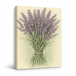 Lavender Bouquet Vintage Botanical Framed Canvas Wall Art