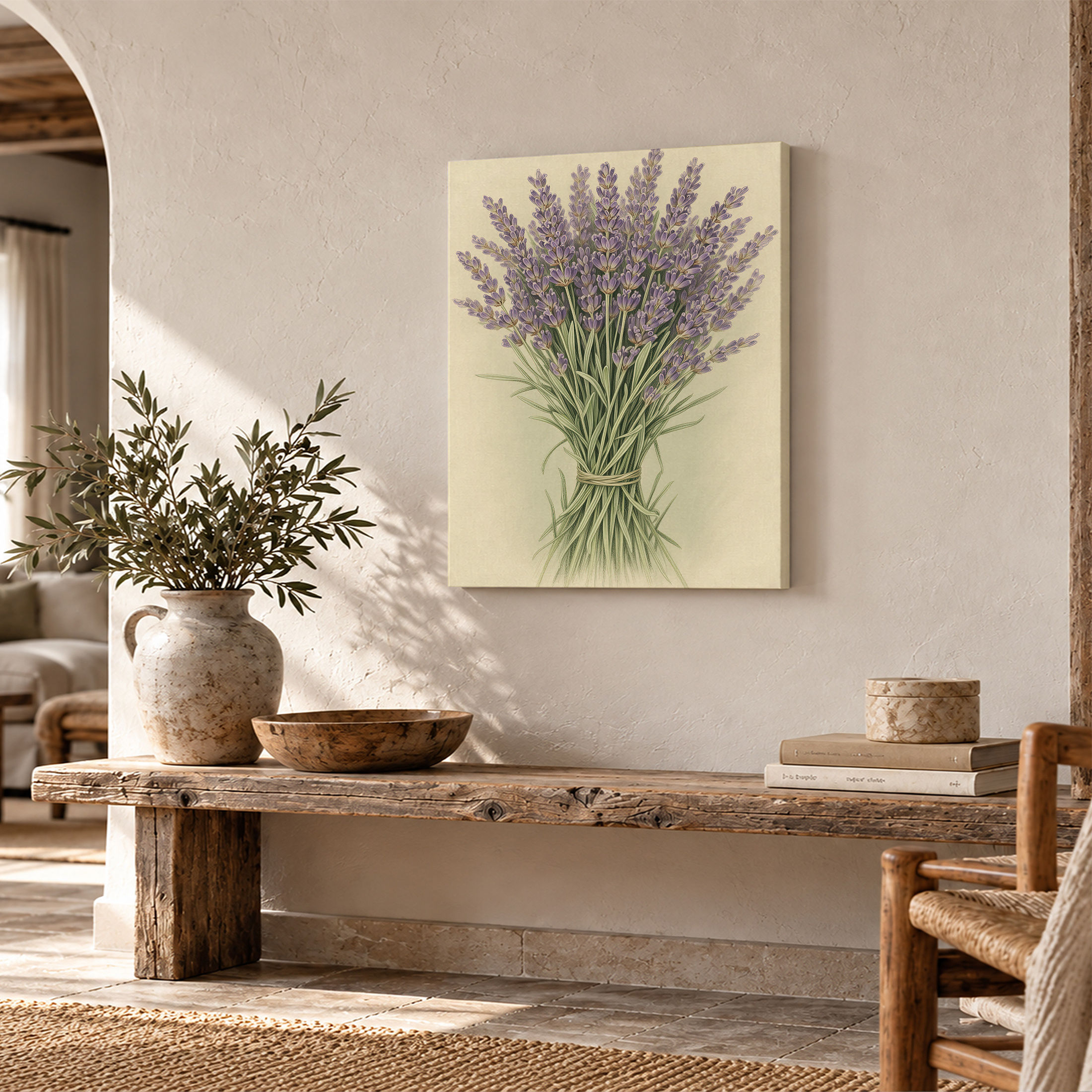 Lavender Bouquet Vintage Botanical Framed Canvas Wall Art - Image 2