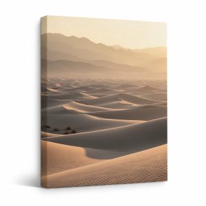 Golden Desert Dunes with Mountain Horizon Framed Canvas Wall Art
