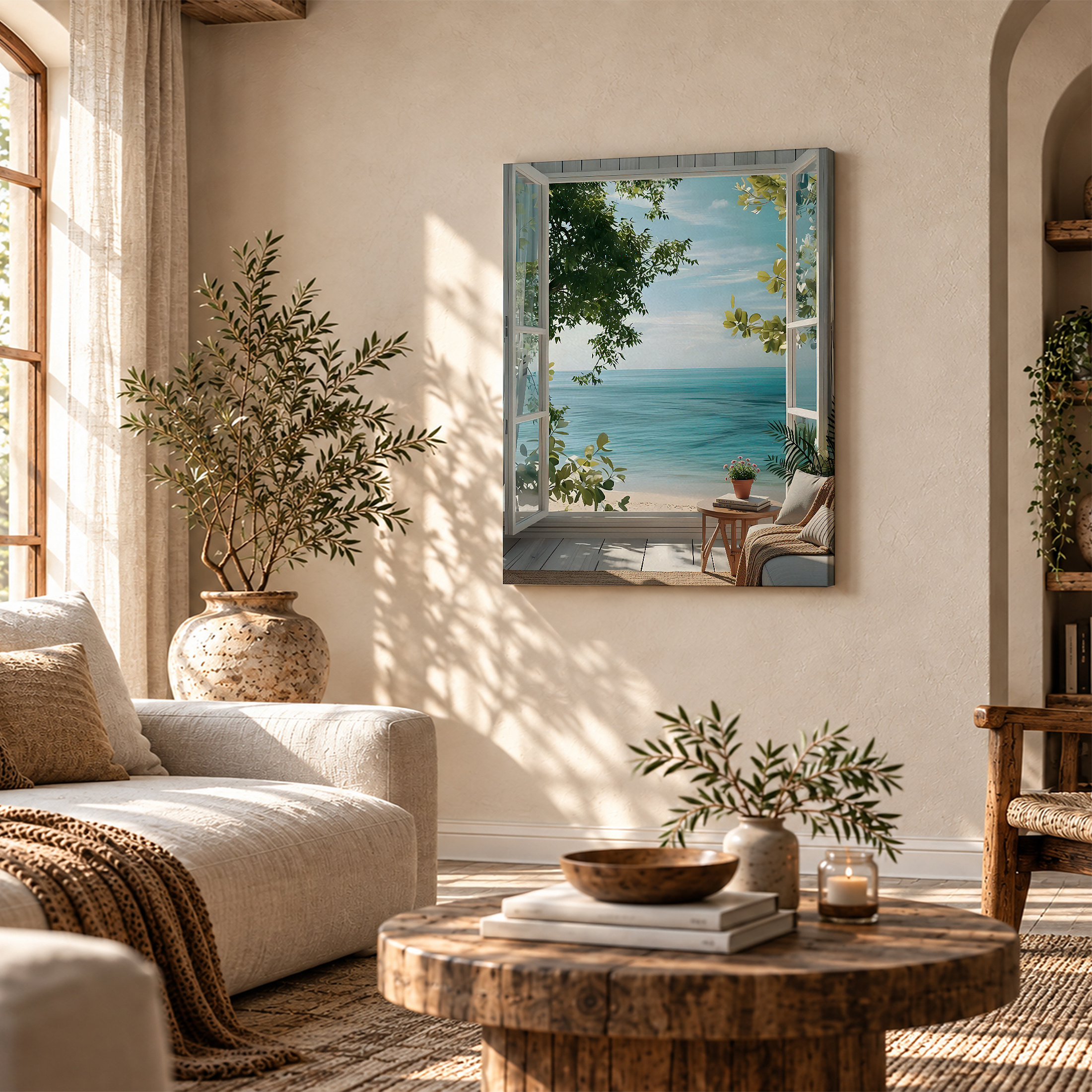 Ocean View Through Window Framed Canvas Wall Art - Ready to Hang - Image 4