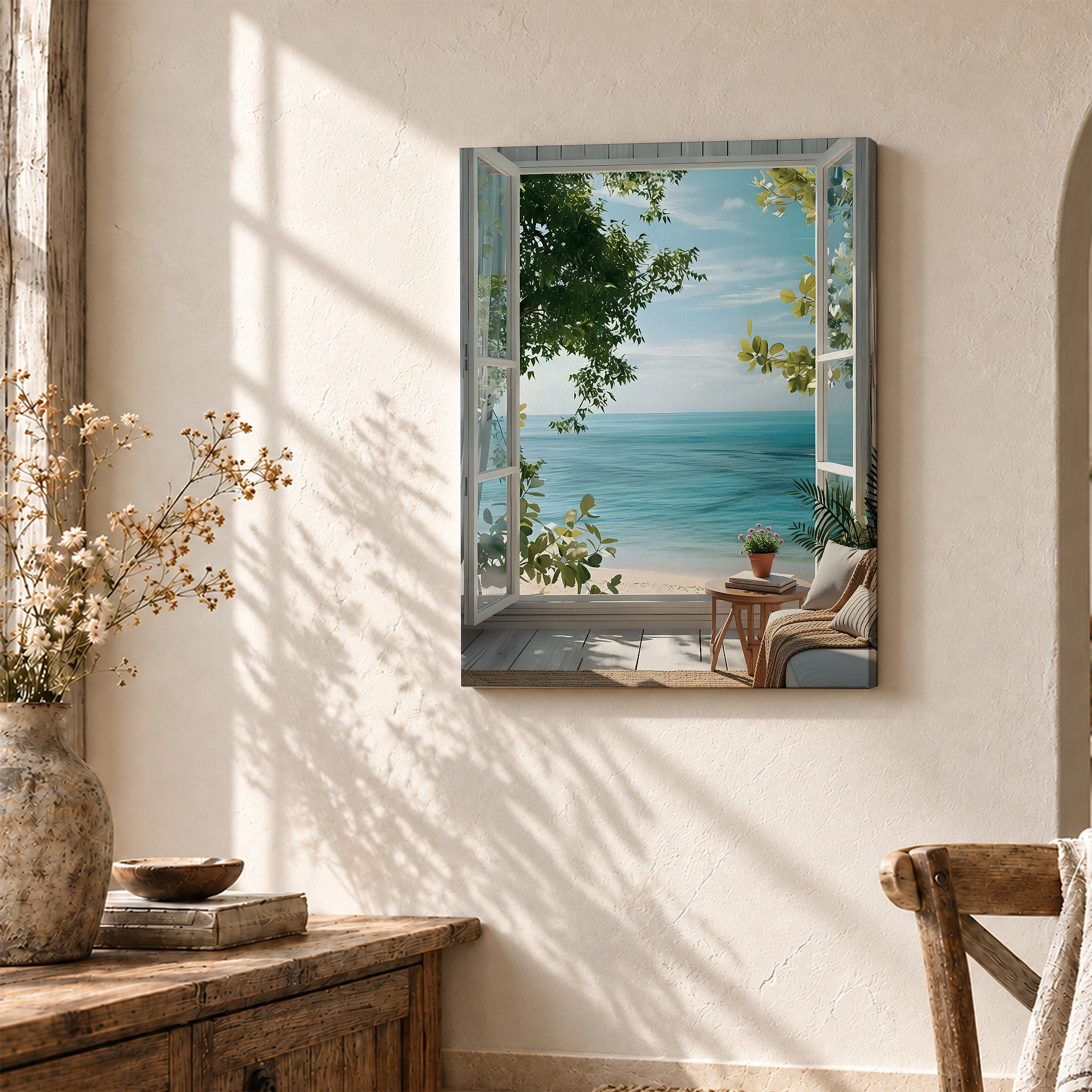 Ocean View Through Window Framed Canvas Wall Art - Ready to Hang - Image 3