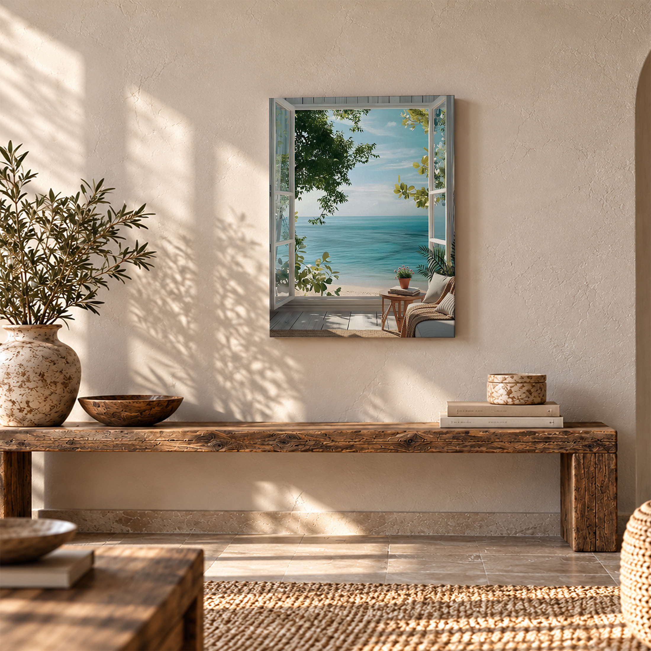 Ocean View Through Window Framed Canvas Wall Art - Ready to Hang - Image 5