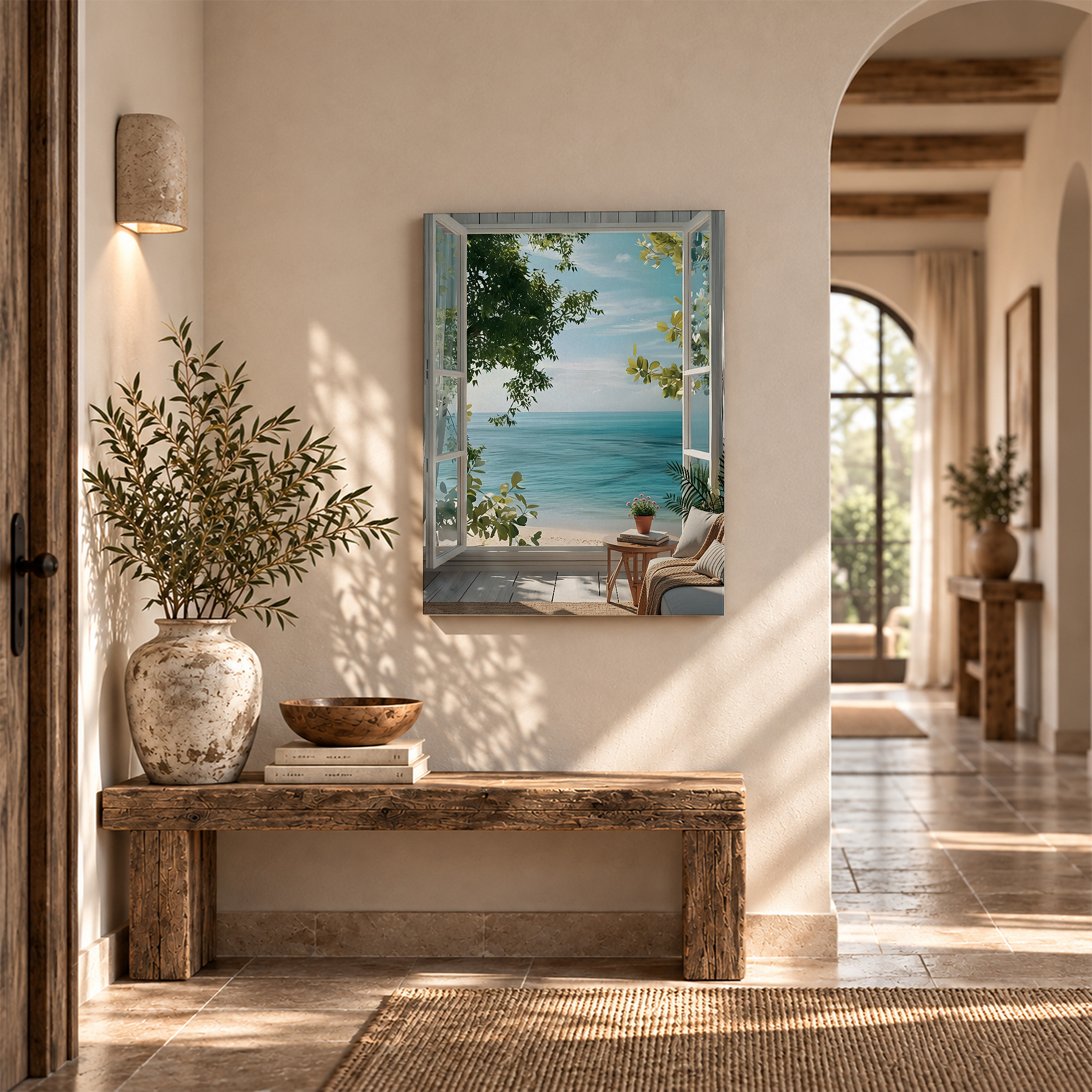 Ocean View Through Window Framed Canvas Wall Art - Ready to Hang - Image 6