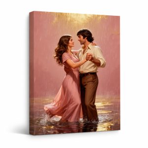 Romantic Rain Dance Couple Framed Canvas Wall Art | Ready to Hang
