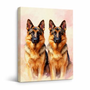 German Shepherds Watercolor Portrait Framed Canvas Wall Art