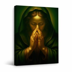 Serene Prayer Green Robe Framed Canvas Wall Art