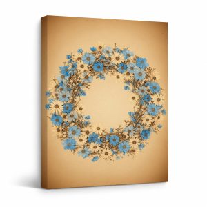 Vintage Blue Daisy Wreath Framed Canvas Wall Art - Ready to Hang